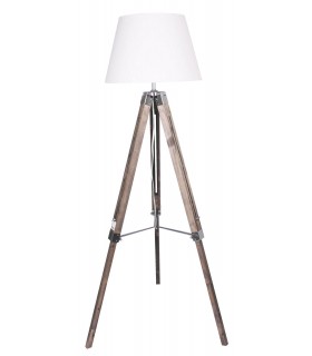 Lámpara de pie trípode madera natural pantalla blanca