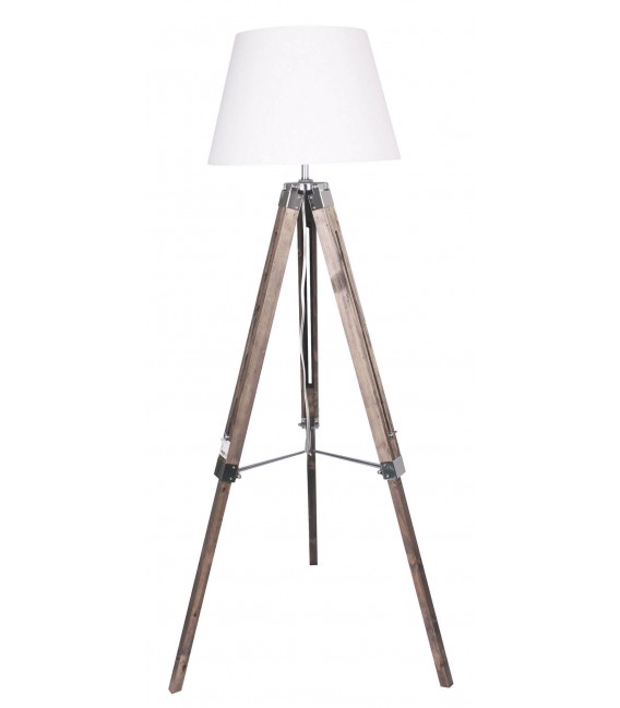 Lámpara de pie trípode madera natural pantalla blanca