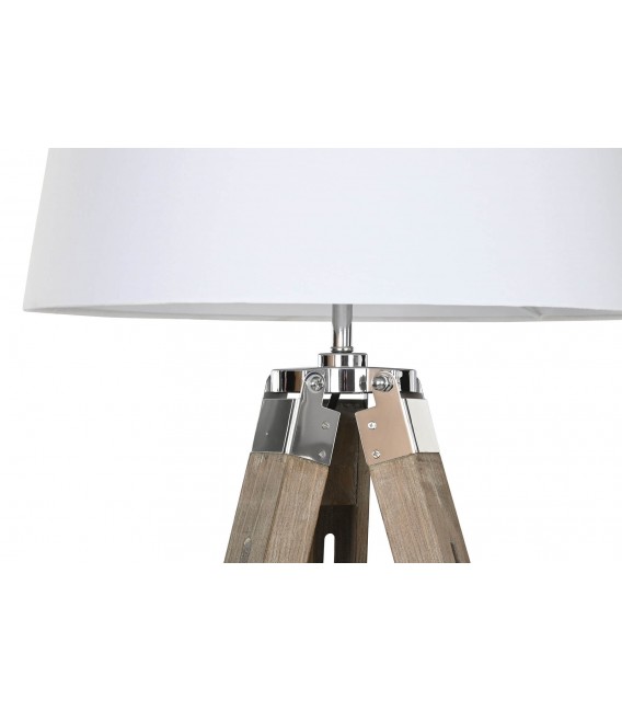 Lámpara de pie trípode madera natural pantalla blanca