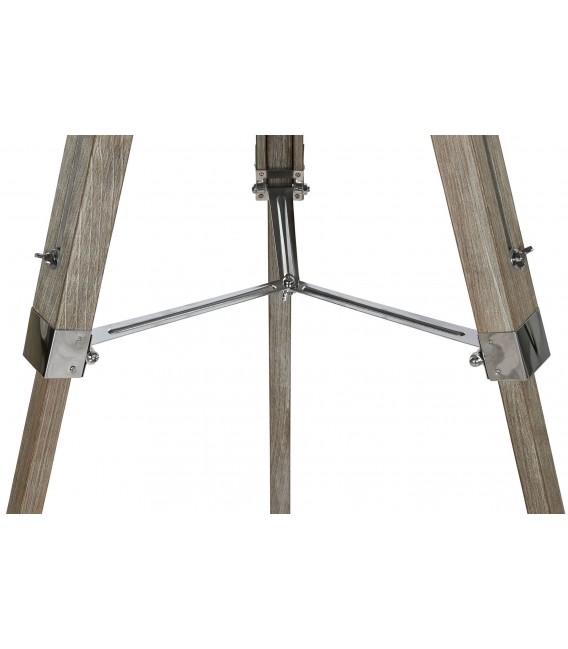 Lámpara de pie trípode madera natural pantalla blanca