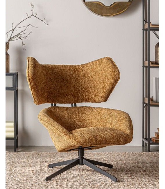 Sillón giratorio estilo art deco giratorio color mostaza