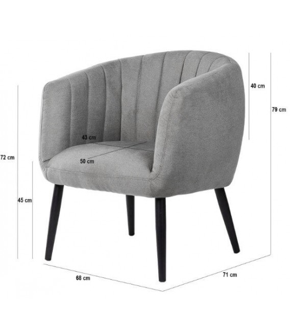 SILLON 68 X 71 VENICE METAL NEGRO TAPIZADO GRIS CLARO