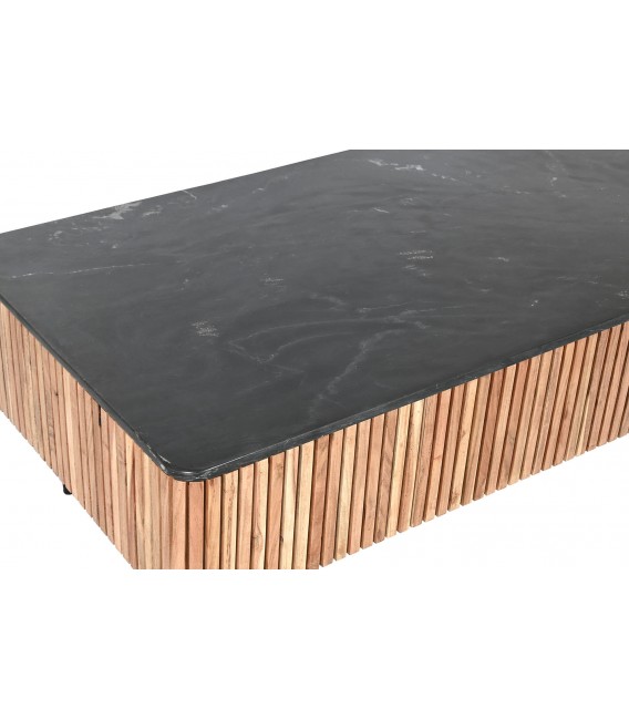 Mesa de centro rectangular 1 cajón ,madera acacia mármol negro