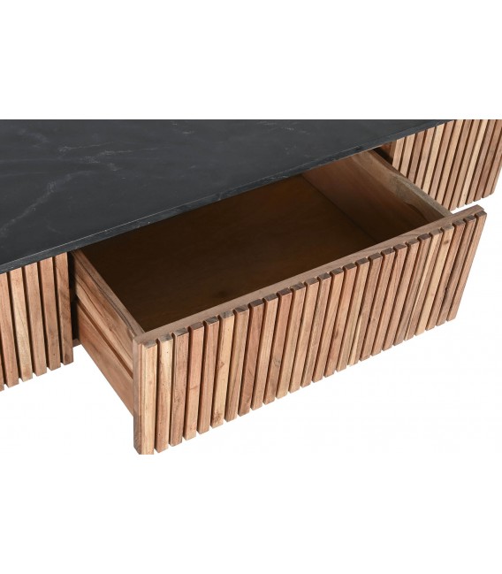 Mesa de centro rectangular 1 cajón ,madera acacia mármol negro