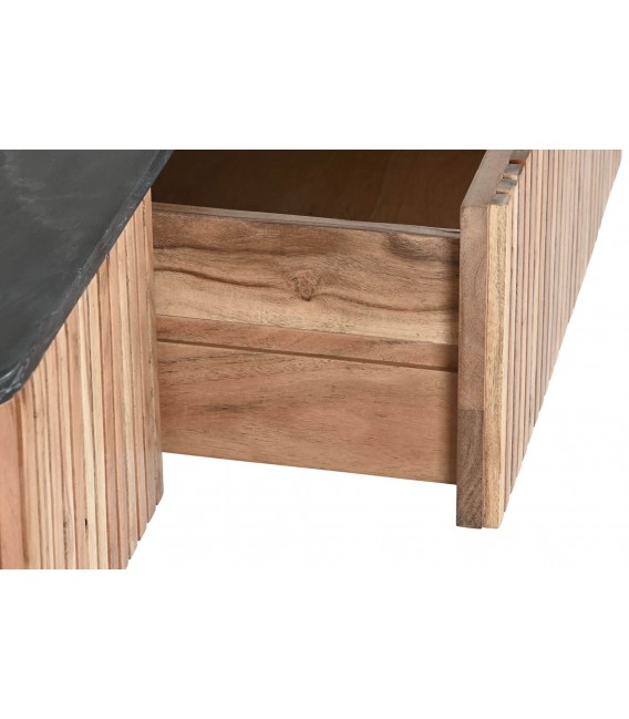 Mesa de centro rectangular 1 cajón ,madera acacia mármol negro