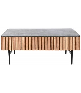 Mesa de centro rectangular 1 cajón ,madera acacia mármol negro
