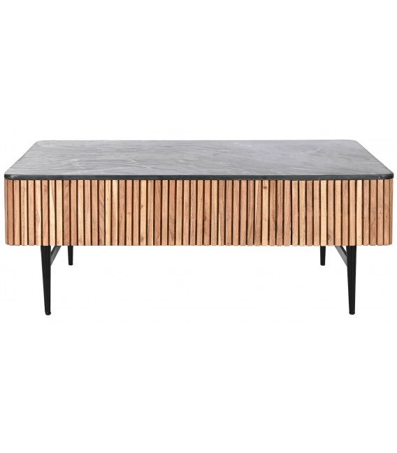 Mesa de centro rectangular 1 cajón ,madera acacia mármol negro