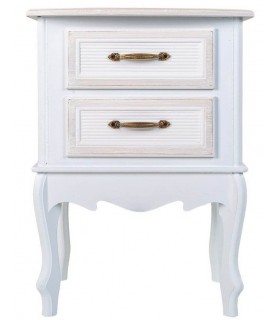 Mesita de noche pequeña estilo romántico tonos blancos