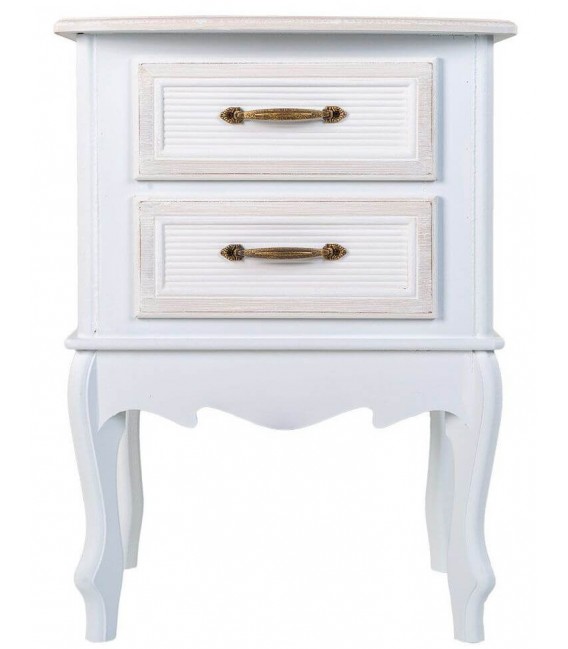 Mesita de noche pequeña estilo romántico tonos blancos