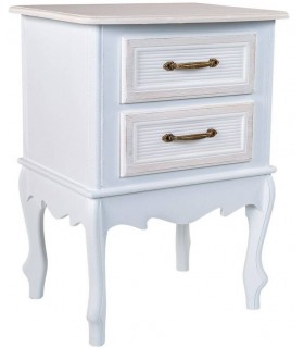 Mesita de noche pequeña estilo romántico tonos blancos