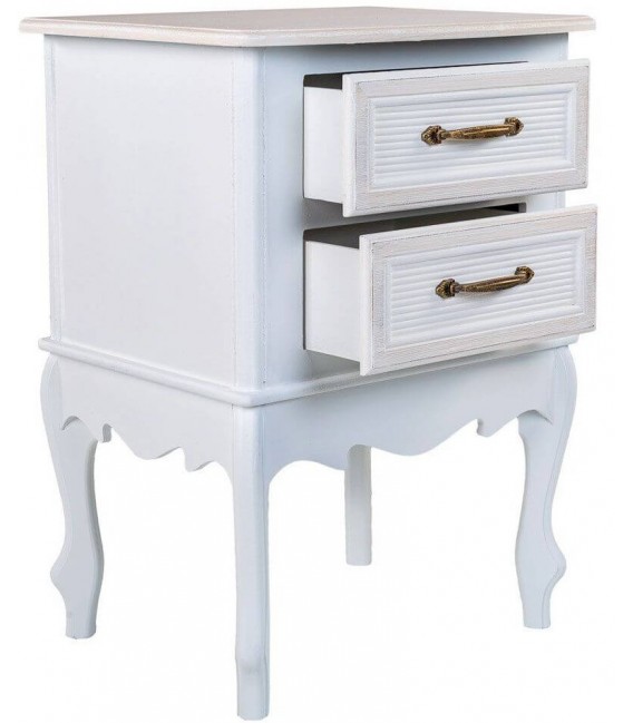 Mesita de noche pequeña estilo romántico tonos blancos