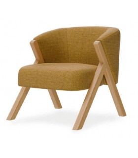 Butaca estilo nórdico color mostaza patas en madera natural, cómodo