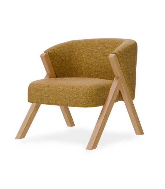 Butaca estilo nórdico color mostaza patas en madera natural, cómodo