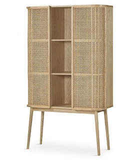 Armario alacena madera de roble combinado con ratán acabado natural.