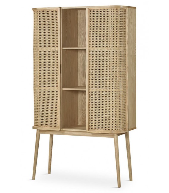 Armario alacena madera de roble combinado con ratán acabado natural.