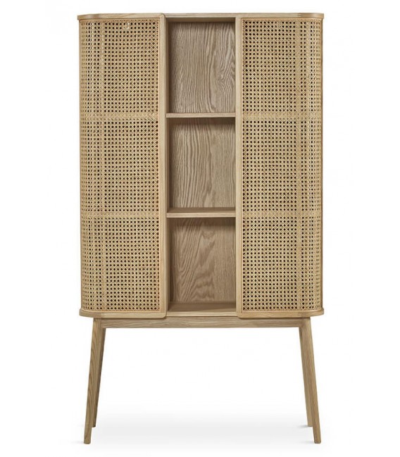 Armario alacena madera de roble combinado con ratán acabado natural.