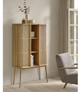 Armario alacena madera de roble combinado con ratán acabado natural.