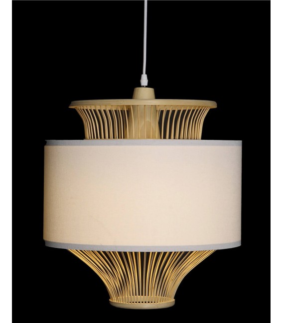 Lámpara de techo ratán y textil blanco estilo oriental