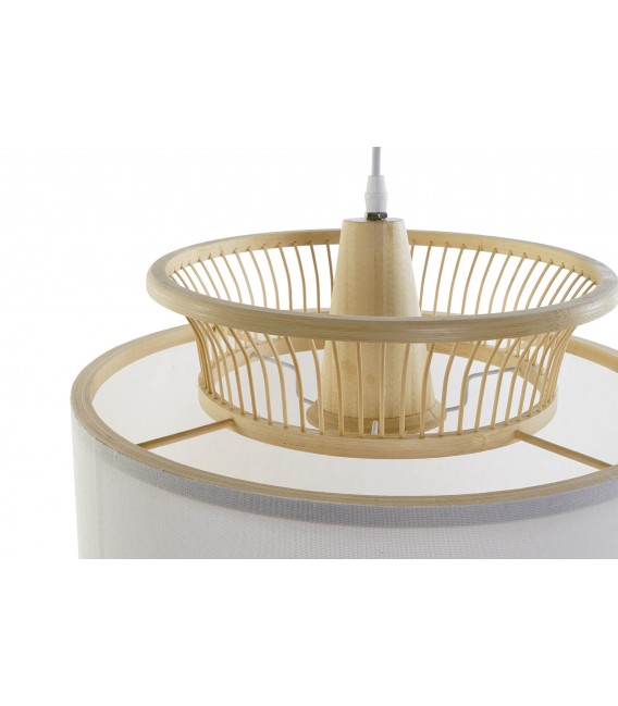 Lámpara de techo ratán y textil blanco estilo oriental