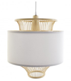 Lámpara de techo ratán y textil blanco estilo oriental