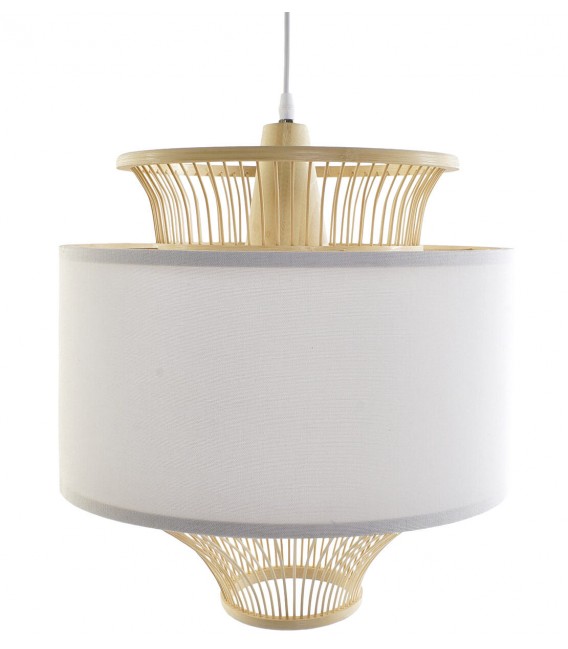 Lámpara de techo ratán y textil blanco estilo oriental
