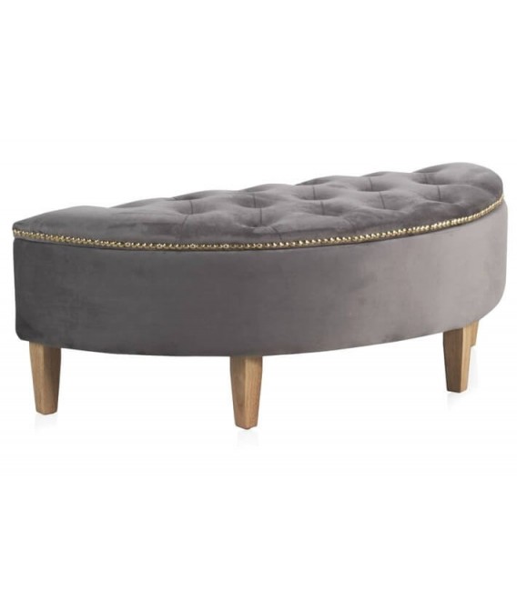 Banco pie de cama medio punto con arcón, terciopelo gris