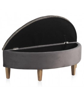 Banco pie de cama medio punto con arcón, terciopelo gris