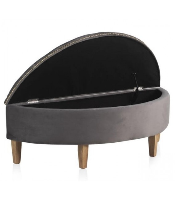 Banco pie de cama medio punto con arcón, terciopelo gris