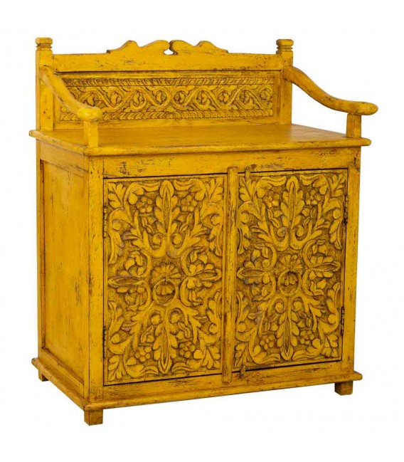 Taquillón en madera maciza de mango decapado en color amarillo