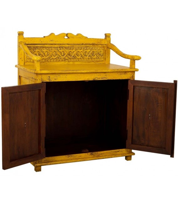 Taquillón en madera maciza de mango decapado en color amarillo