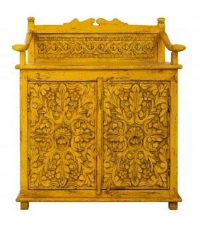 Taquillón en madera maciza de mango decapado en color amarillo