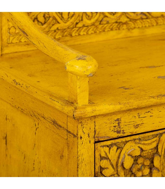 Taquillón en madera maciza de mango decapado en color amarillo