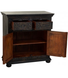 Taquillón o pequeño aparador madera de mango tallada decapada negro