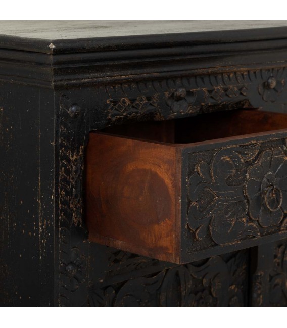 Taquillón o pequeño aparador madera de mango tallada decapada negro
