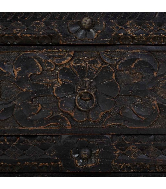 Taquillón o pequeño aparador madera de mango tallada decapada negro