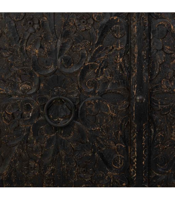 Taquillón o pequeño aparador madera de mango tallada decapada negro