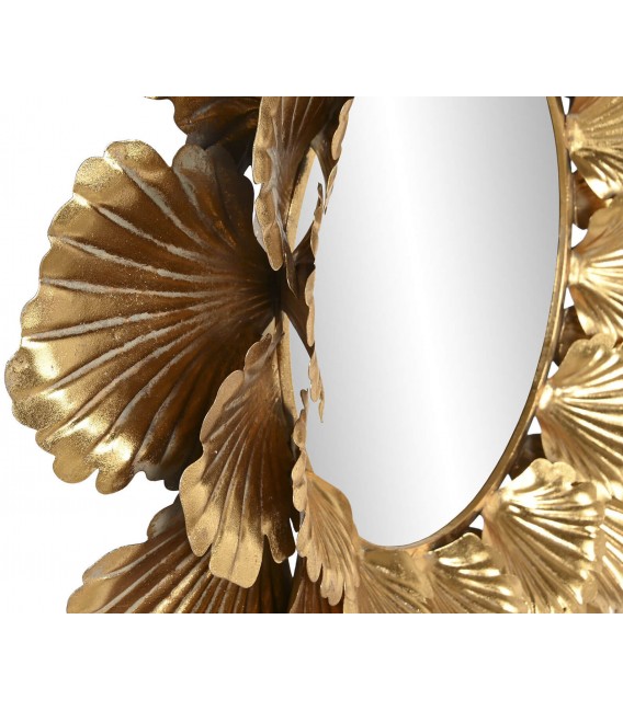 Espejo redondo con motivo de hojas acabado dorado de estilo art decó