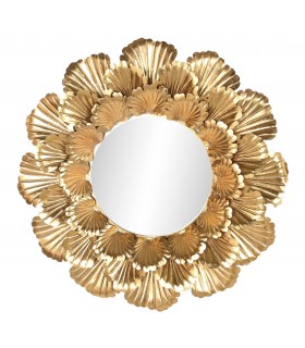 Espejo redondo con motivo de hojas acabado dorado de estilo art decó