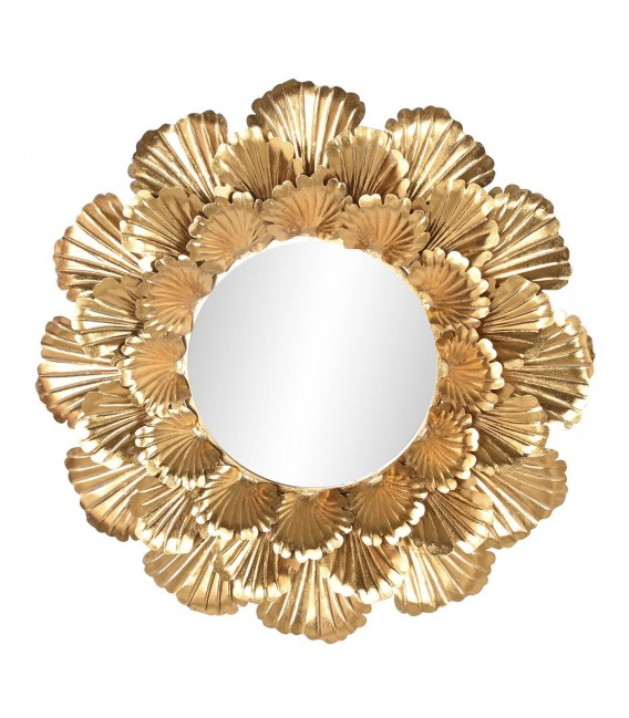 Espejo redondo con motivo de hojas acabado dorado de estilo art decó