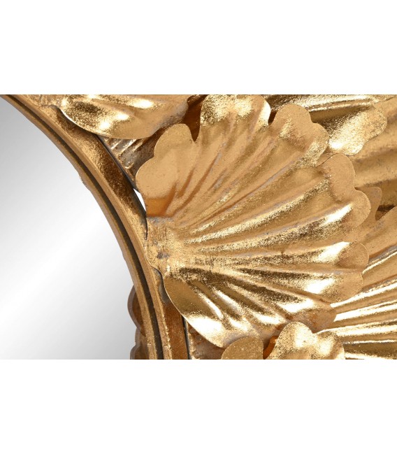 Espejo redondo con motivo de hojas acabado dorado de estilo art decó
