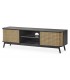 Mueble de TV madera de roble color negro ratán acabado natural.