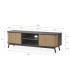 Mueble de TV madera de roble color negro ratán acabado natural.