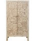 Armario bajo estilo étnico madera de mango tallado decapado crema,