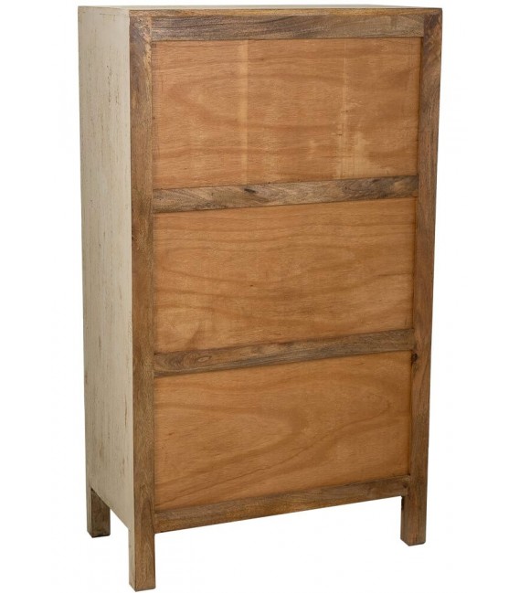 Armario bajo estilo étnico madera de mango tallado decapado crema,