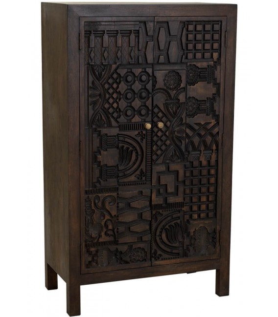 Armario bajo estilo étnico madera de mango tallado a mano color nogal