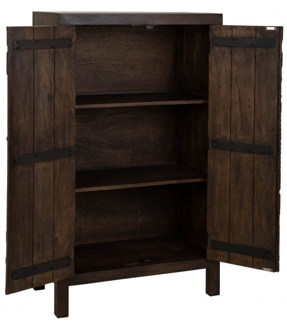 Armario bajo estilo étnico madera de mango tallado a mano color nogal