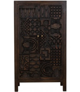 Armario bajo estilo étnico madera de mango tallado a mano color nogal