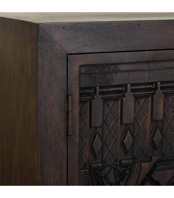 Armario bajo estilo étnico madera de mango tallado a mano color nogal