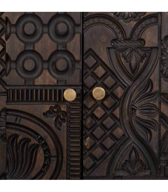 Armario bajo estilo étnico madera de mango tallado a mano color nogal