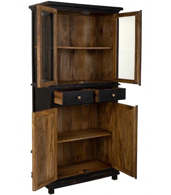 Vitrina realizada en madera maciza de mango decapada en color negro